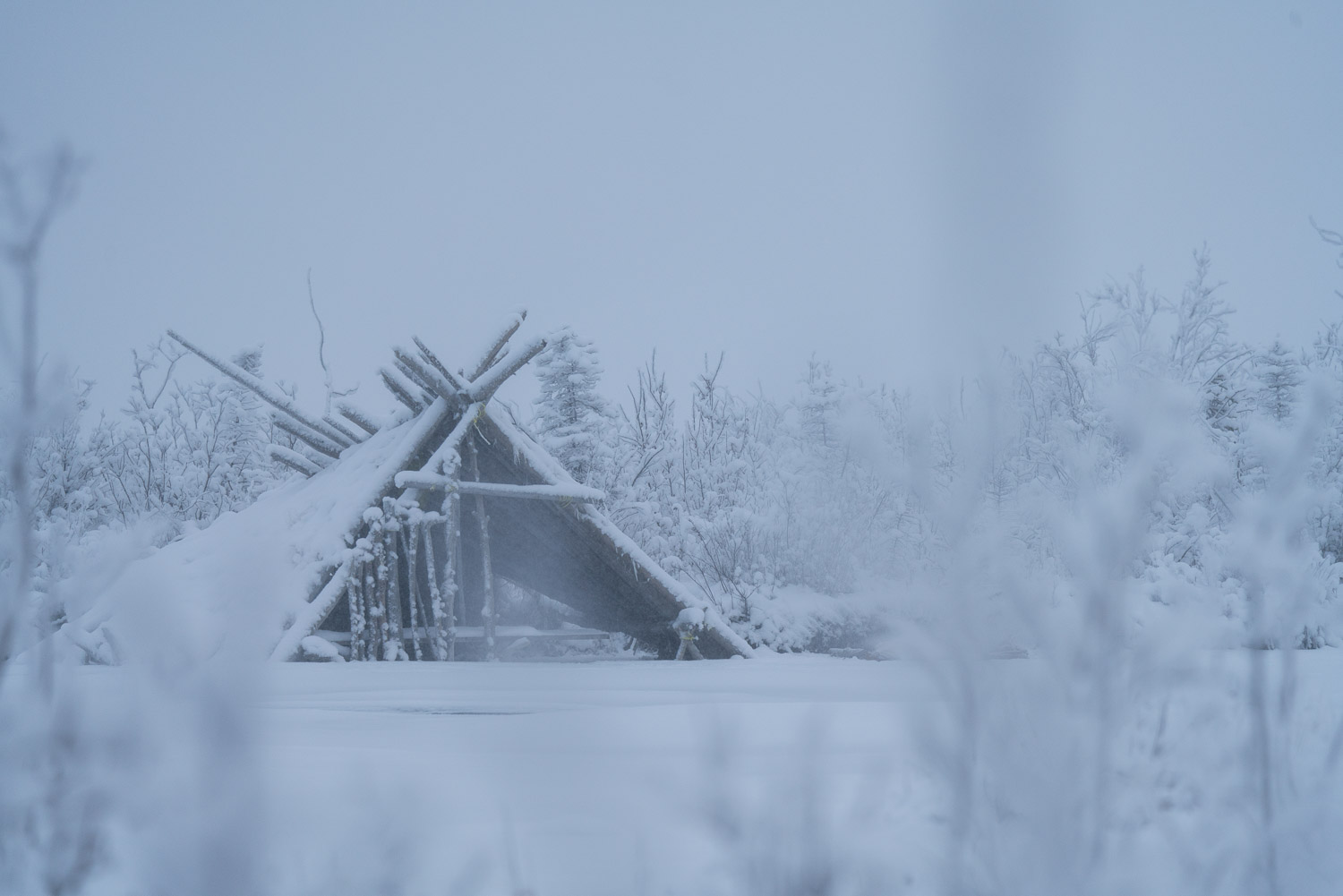 My hut, and camp completely frozen after the whiteout